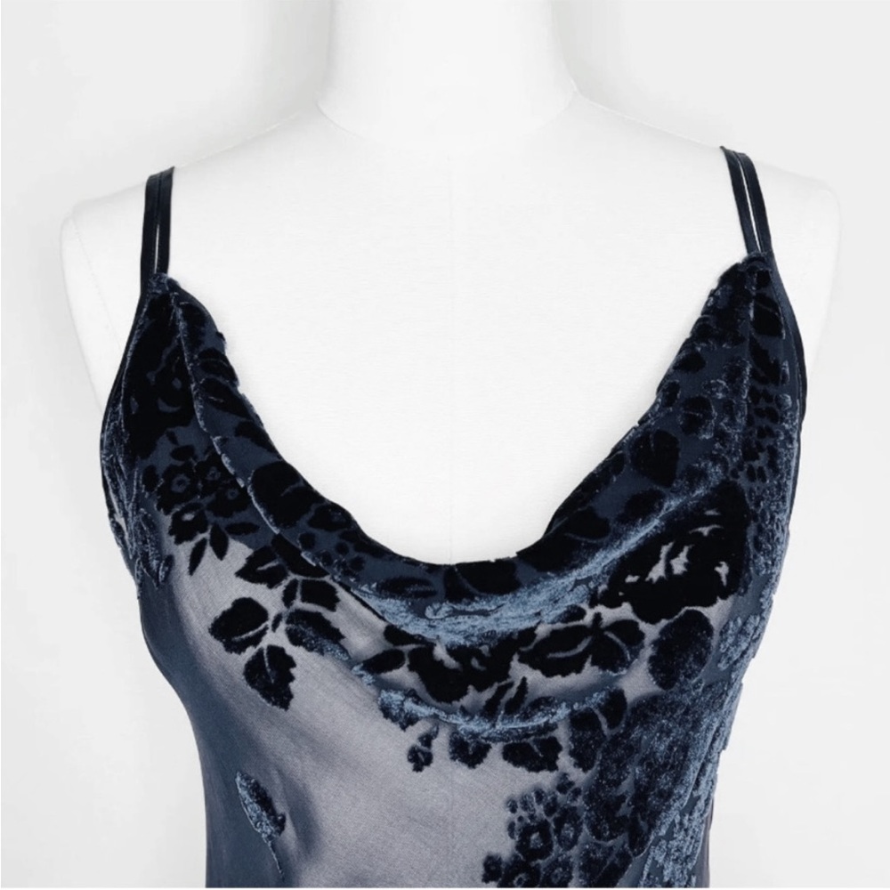 Vintage 90’s Y2K Silk Slip Dress Velvet Silk Dress Maxi Backless Dress Floral - Picture 4 of 8